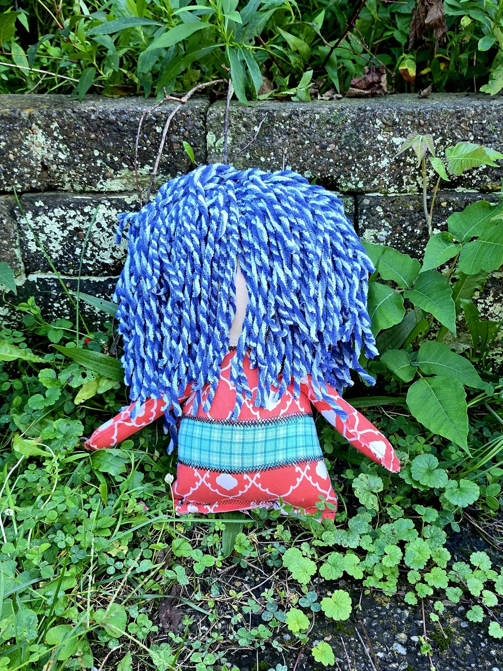 OOAK Handmade Art Doll Moxie Blue | Dumpster Dollies Creepy Cute Rag Doll